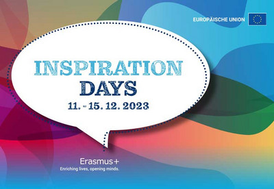 Sprechblase auf buntem Untergrund: Erasmus+ Inspiration Days 2023