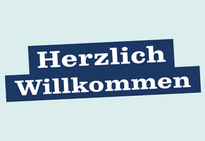 Graphik: Schriftzug "Herzlich Willkommen" auf hellgrünen Grund