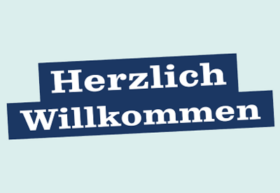 Graphik: Schriftzug "Herzlich Willkommen" auf hellgr&uuml;nen Grund