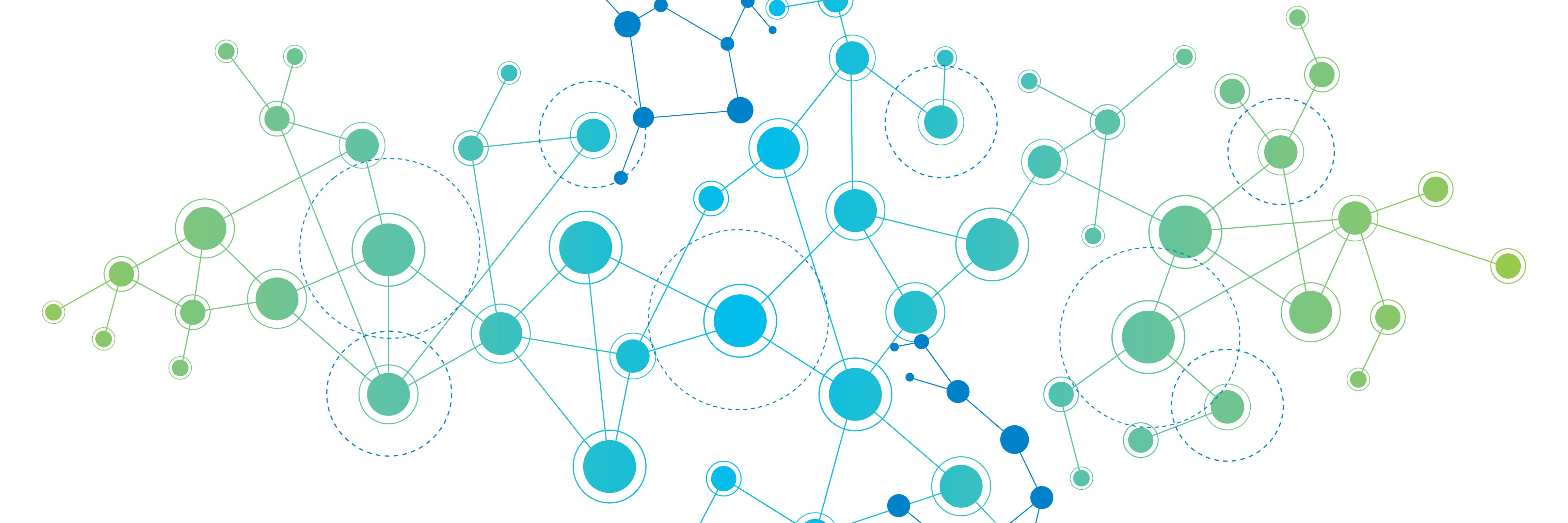 Graphik: Netzwerk aus blau-grünen Punkten und Linien.
