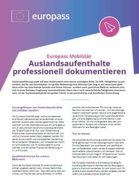 erste Seite des Infoblattes "Europass Mobilität - Auslandsaufenthalte professionell dokumentieren"