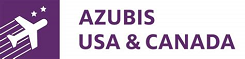 Logo: Schriftzug Azubis USA & Canada neben einem Flugzeug